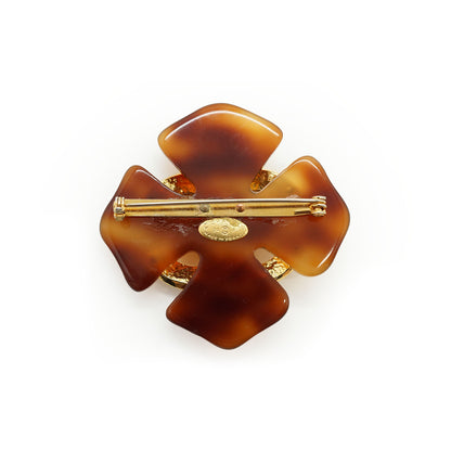 Vintage CC Four-Leaf Clover Tortoiseshell-Effect Large Brooch GP
