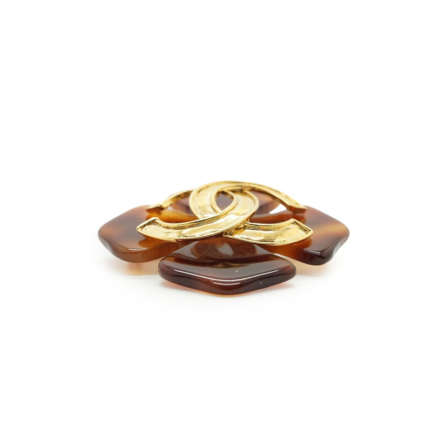 Vintage CC Four-Leaf Clover Tortoiseshell-Effect Large Brooch GP