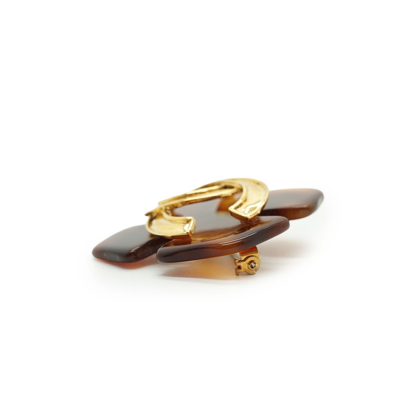 Vintage CC Four-Leaf Clover Tortoiseshell-Effect Large Brooch GP
