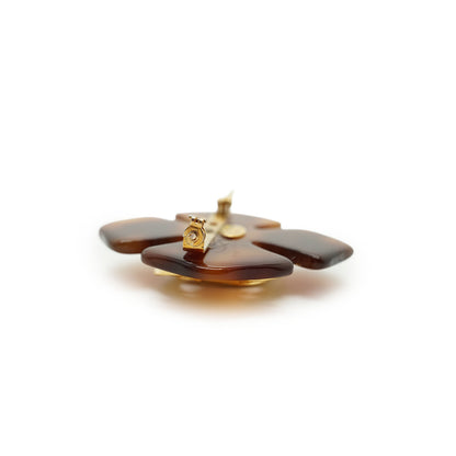 Vintage CC Four-Leaf Clover Tortoiseshell-Effect Large Brooch GP