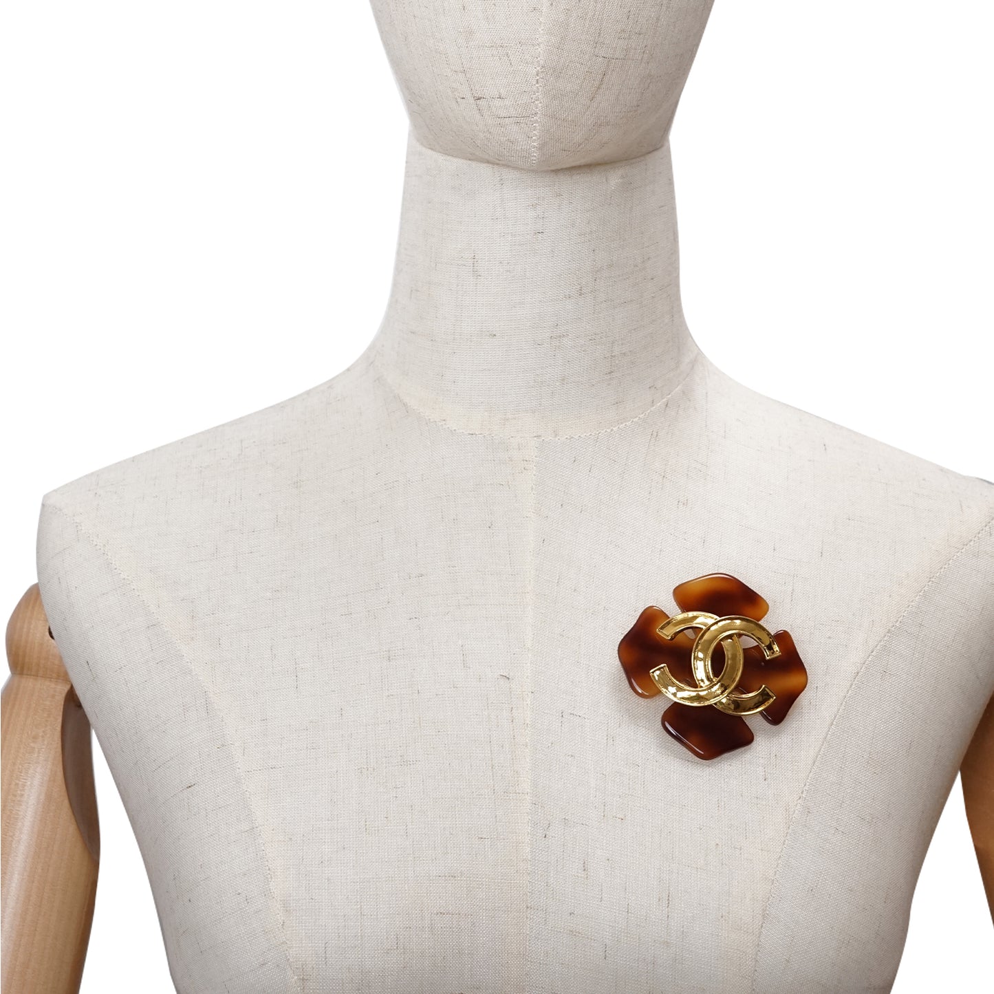 Vintage CC Four-Leaf Clover Tortoiseshell-Effect Large Brooch GP