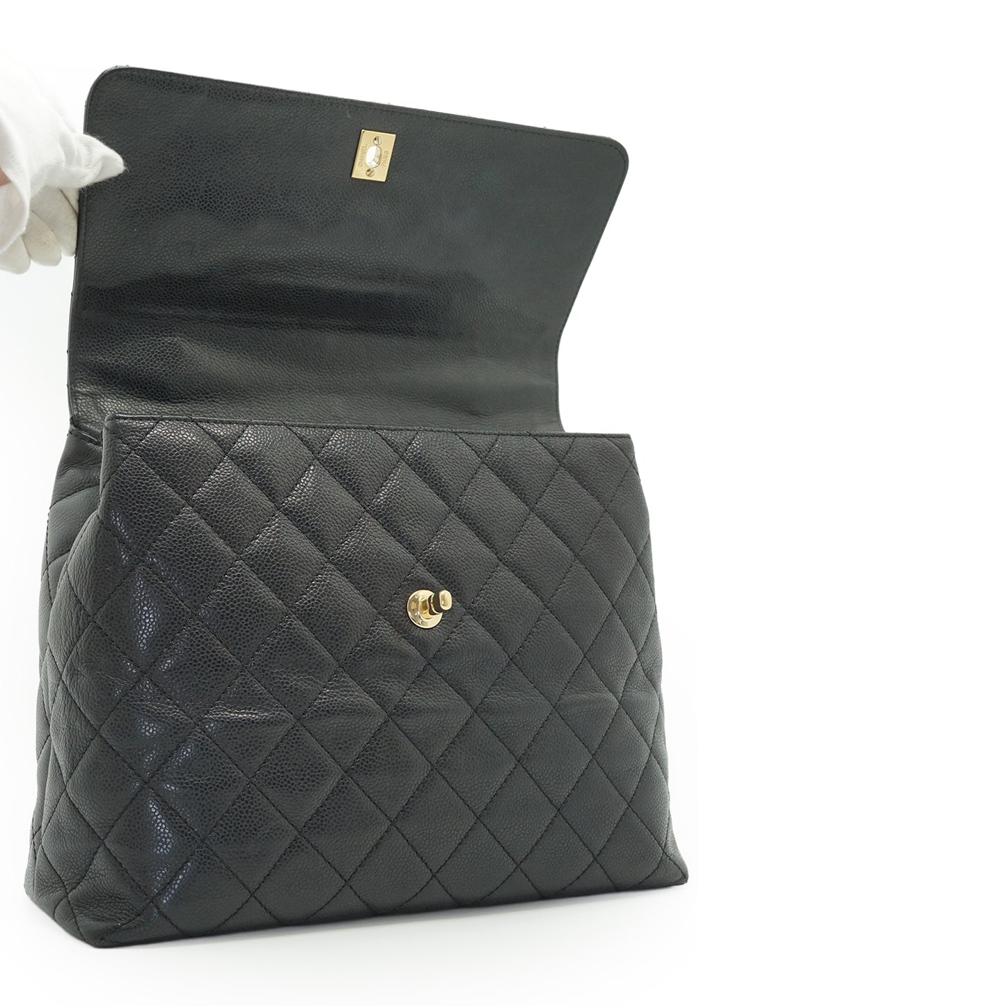 Caviar Skin Matelasse Kelly Flap Top Handle Bag