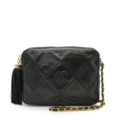 CC Lambskin Fringe Diamond-Quilted Chain Shoulder Camera Bag
