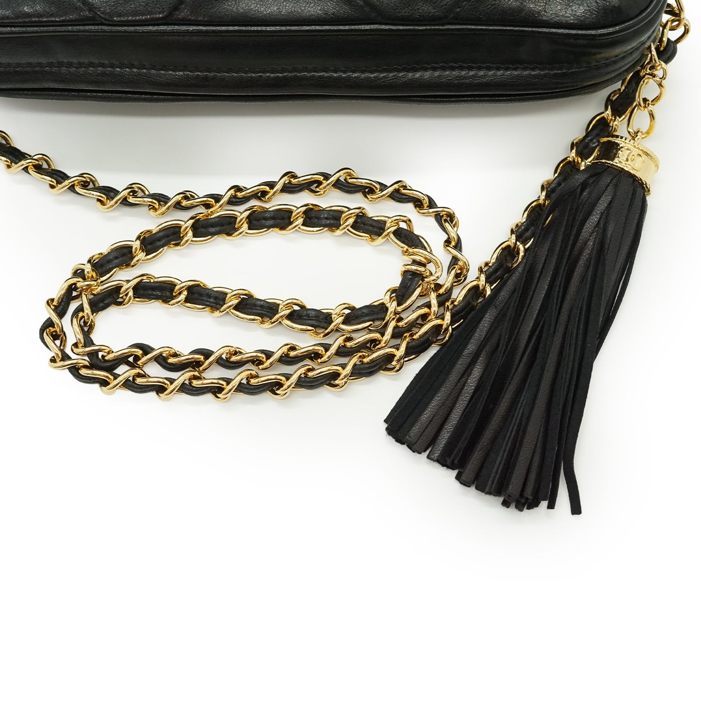 CC Lambskin Fringe Diamond-Quilted Chain Shoulder Camera Bag