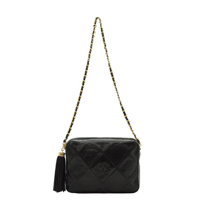 CC Lambskin Fringe Diamond-Quilted Chain Shoulder Camera Bag