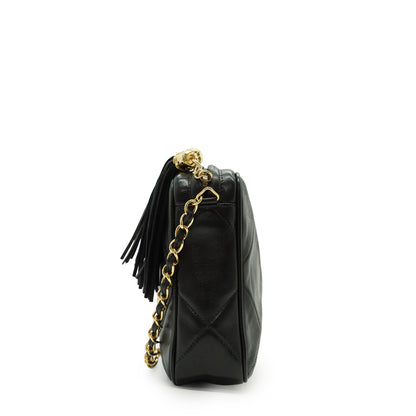 CC Lambskin Fringe Diamond-Quilted Chain Shoulder Camera Bag