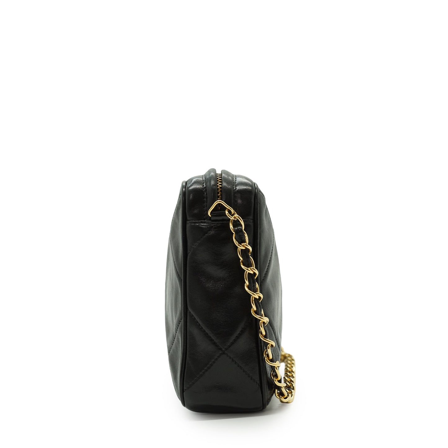 CC Lambskin Fringe Diamond-Quilted Chain Shoulder Camera Bag