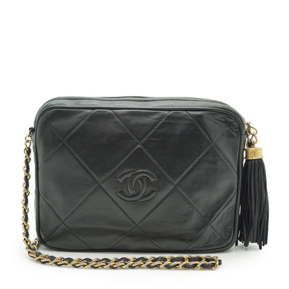 CC Lambskin Fringe Diamond-Quilted Chain Shoulder Camera Bag