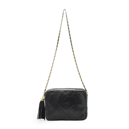 CC Lambskin Fringe Diamond-Quilted Chain Shoulder Camera Bag