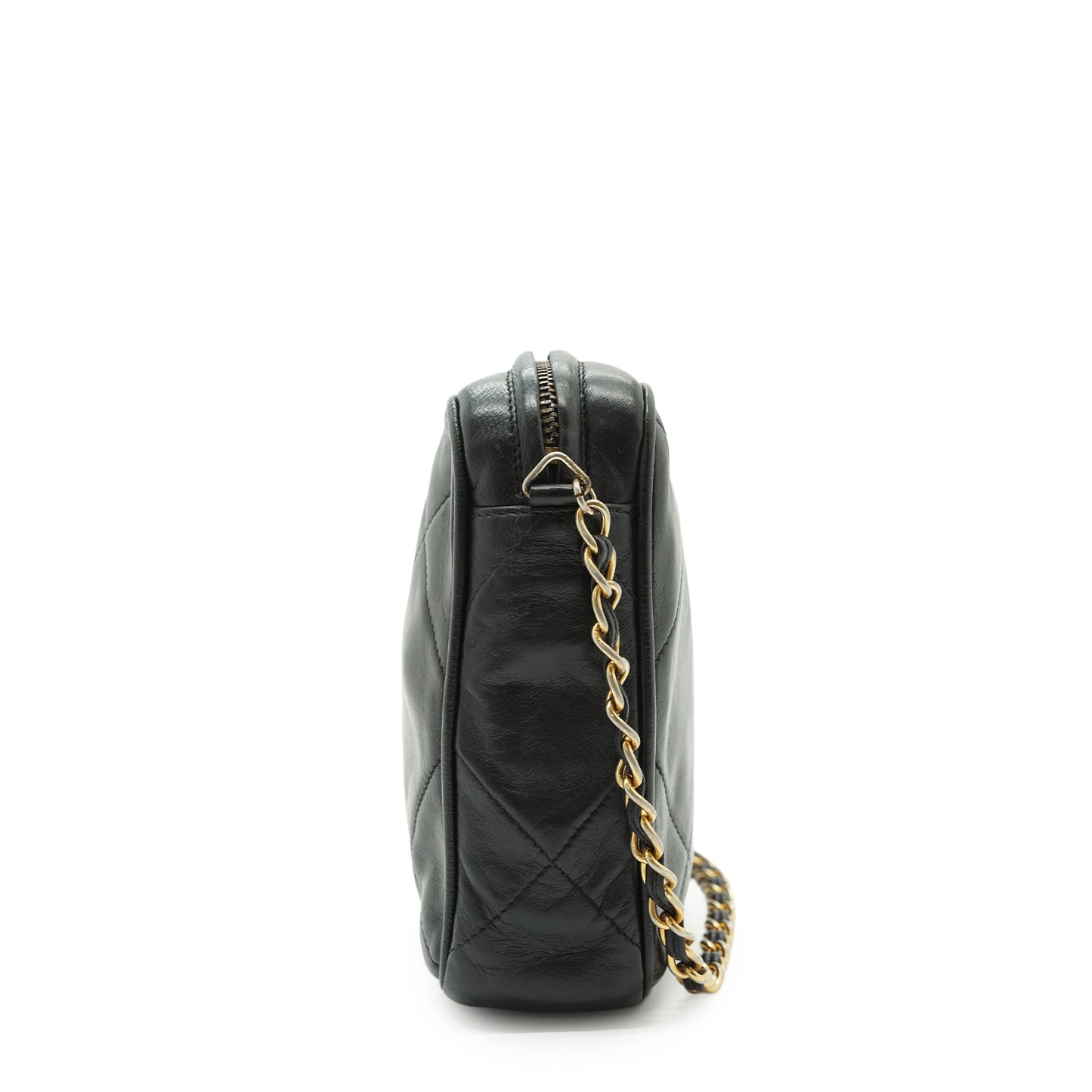 CC Lambskin Fringe Diamond-Quilted Chain Shoulder Camera Bag