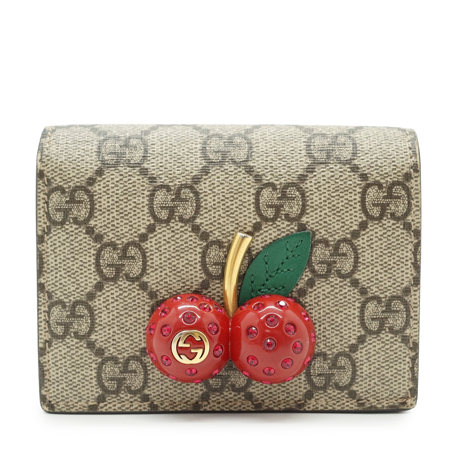 GG Supreme Coated Canvas Cherry Compact Wallet