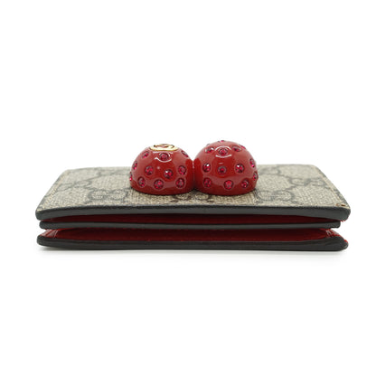 GG Supreme Coated Canvas Cherry Compact Wallet