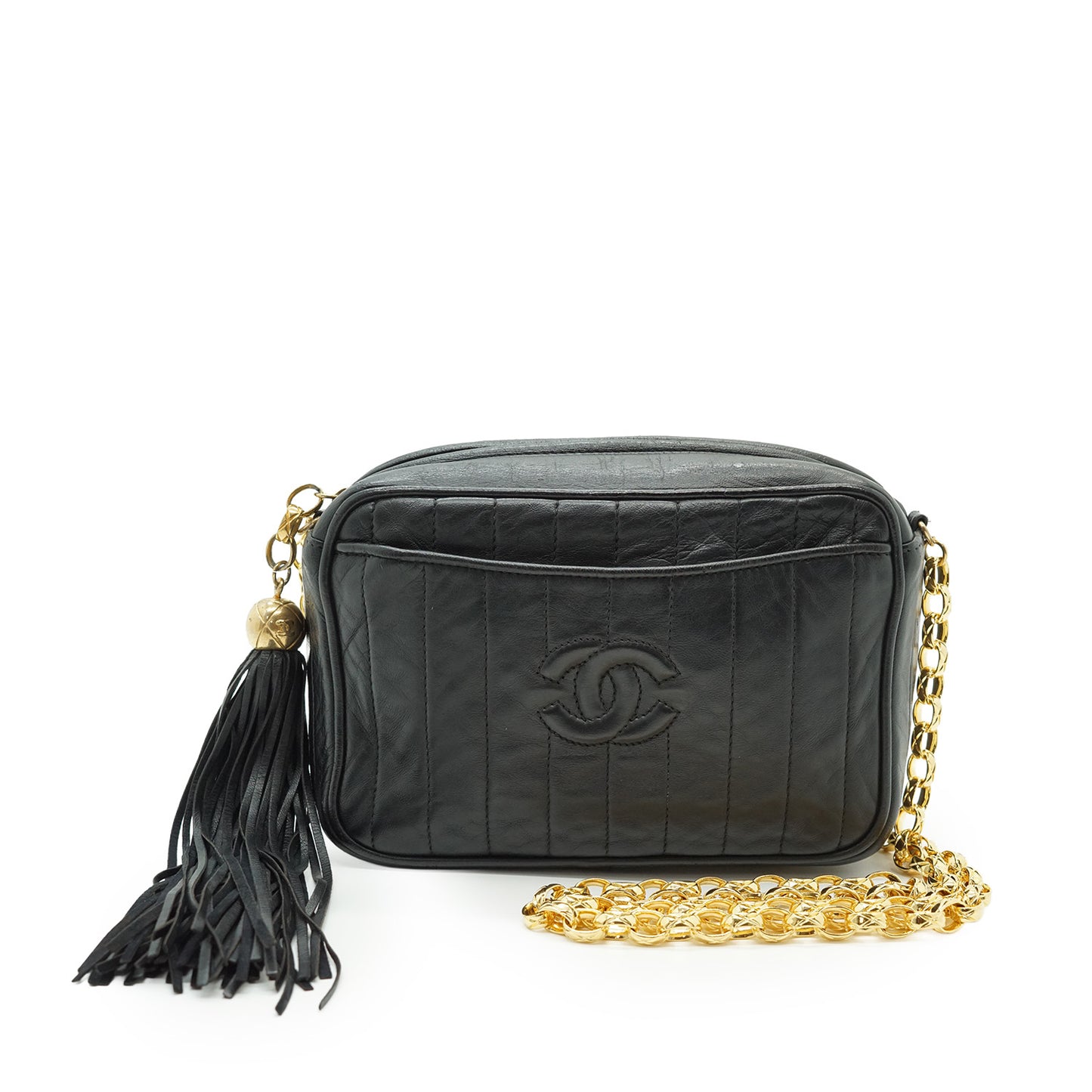 Vintage CC Quilted Lambskin Mademoiselle Fringe Chain Shoulder Camera Bag