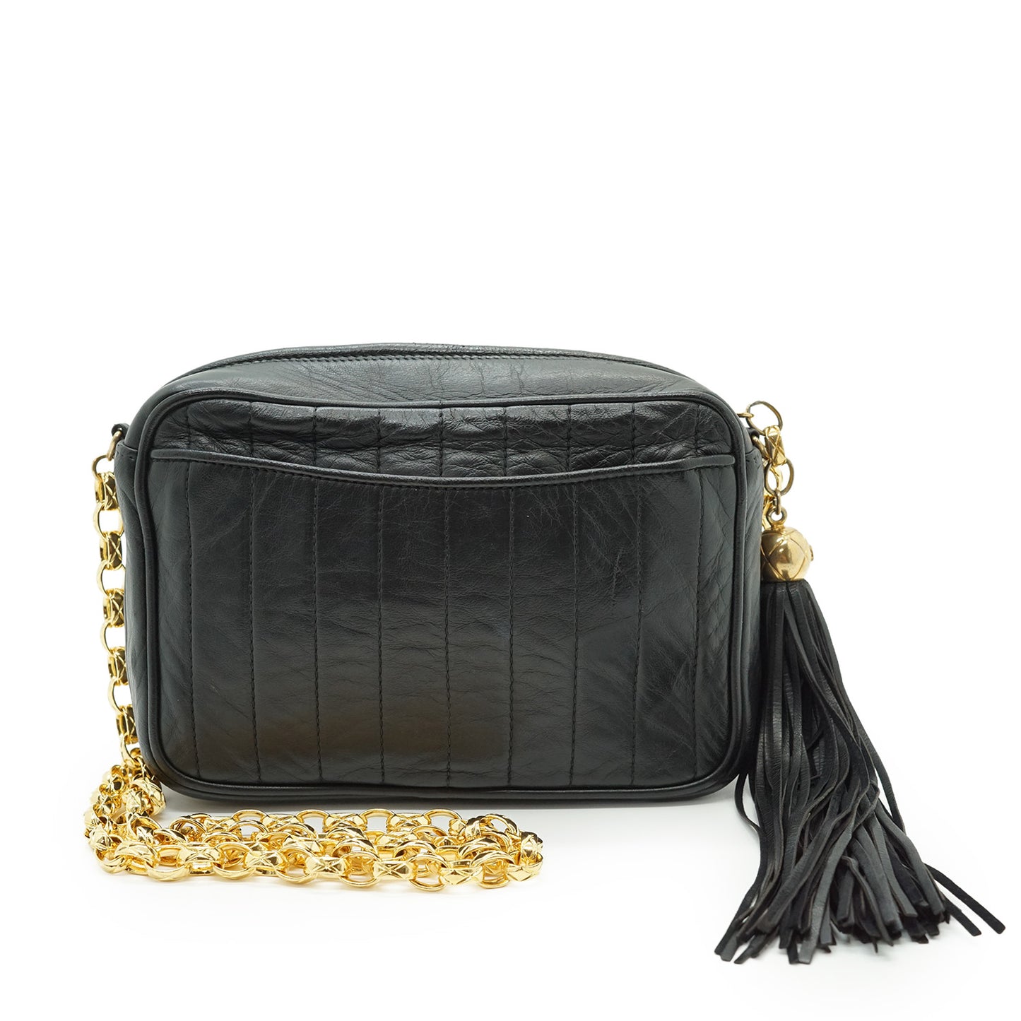 Vintage CC Quilted Lambskin Mademoiselle Fringe Chain Shoulder Camera Bag