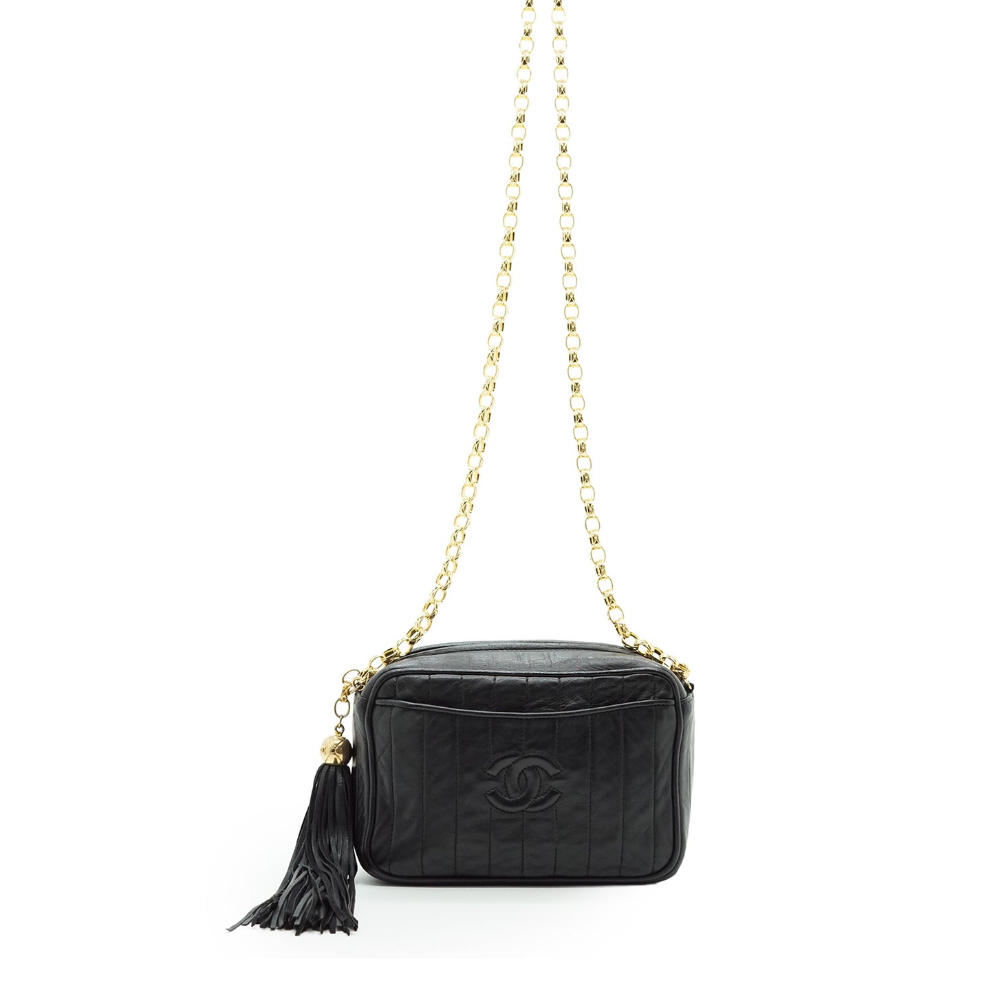 Vintage CC Quilted Lambskin Mademoiselle Fringe Chain Shoulder Camera Bag