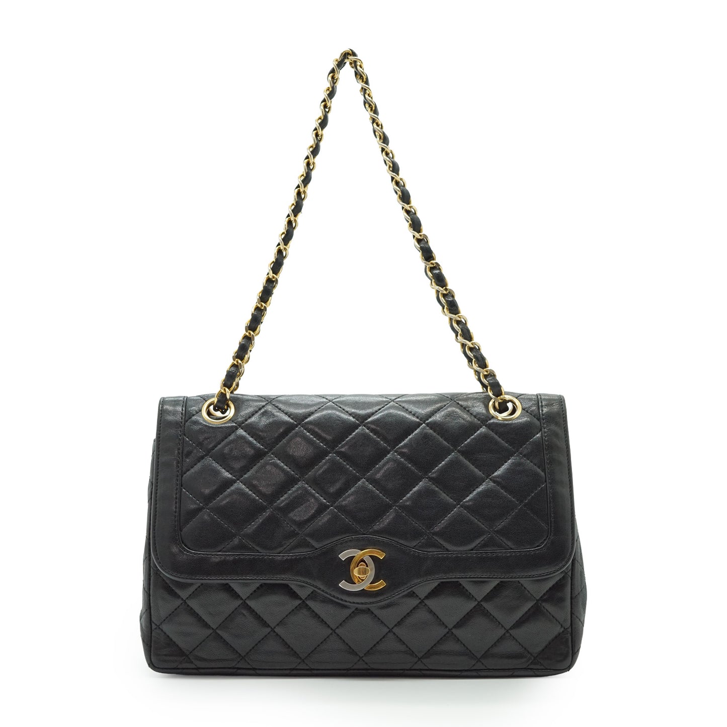 Vintage Lambskin Matelasse Double Flap Paris Limited Edition Two Tone CC Chain Shoulder Bag