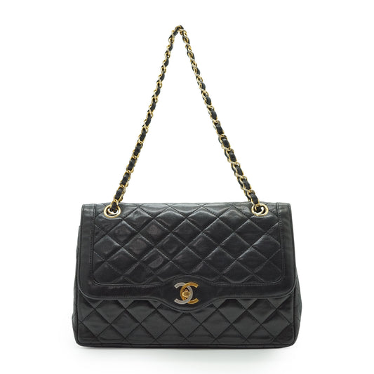 Vintage Lambskin Matelasse Double Flap Paris Limited Edition Two Tone CC Chain Shoulder Bag