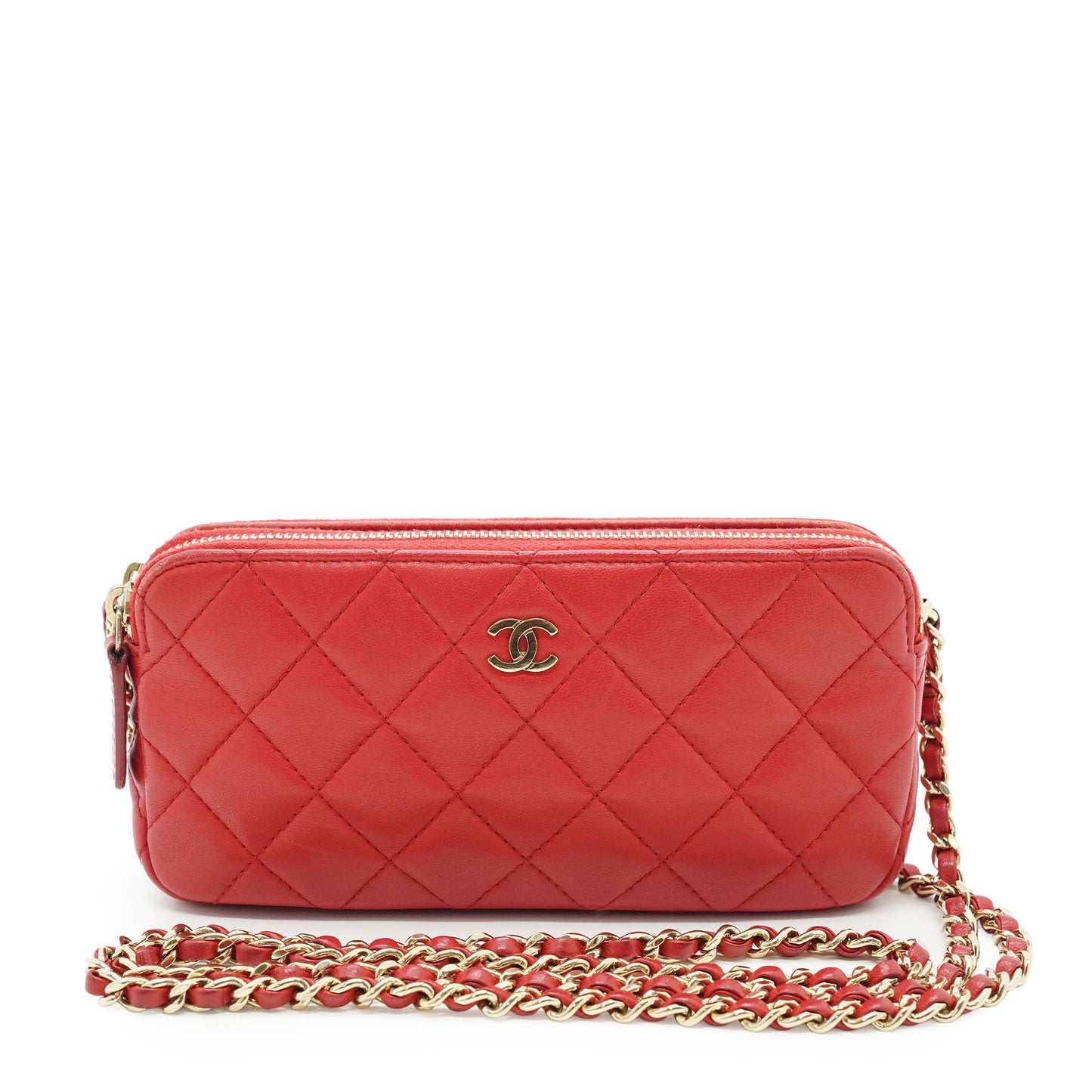 CC Lambskin Double Zip Crossbody Wallet-on-Chain