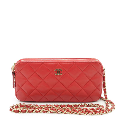 CC Lambskin Double Zip Crossbody Wallet-on-Chain