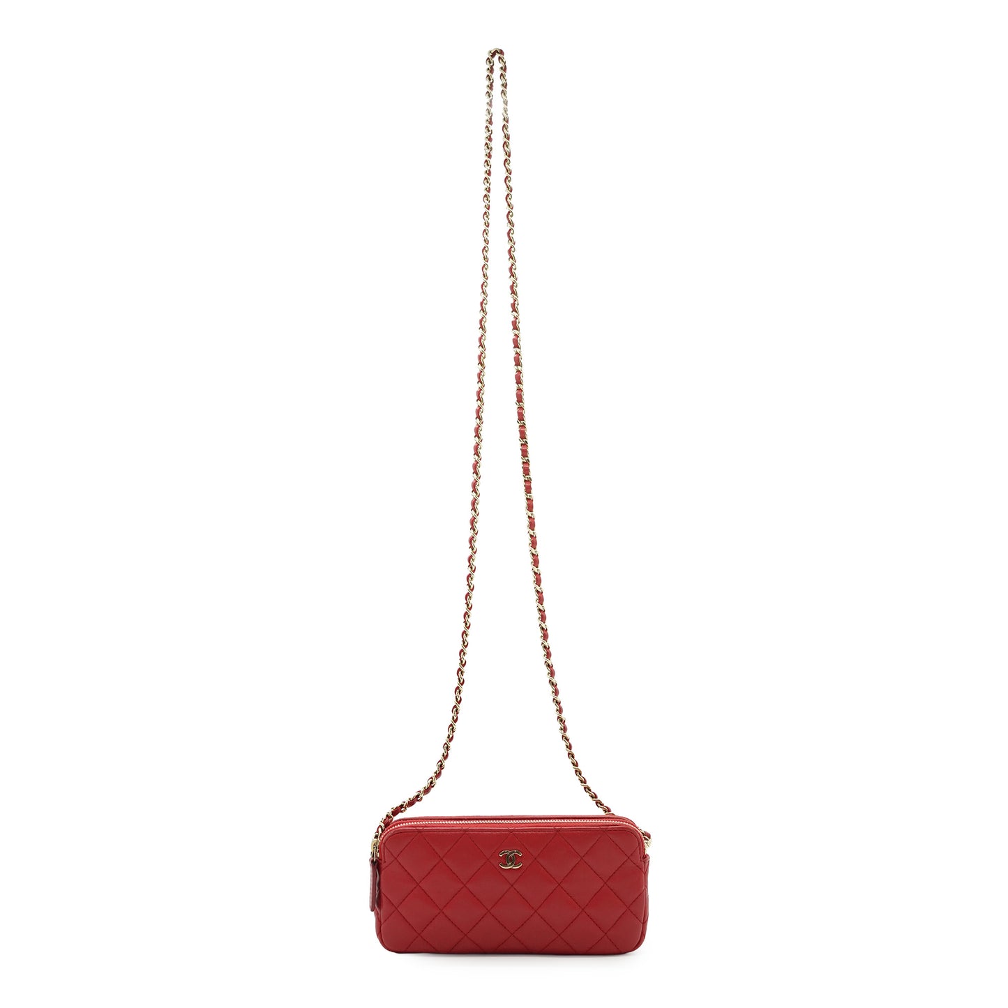 CC Lambskin Double Zip Crossbody Wallet-on-Chain