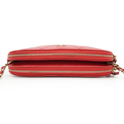 CC Lambskin Double Zip Crossbody Wallet-on-Chain