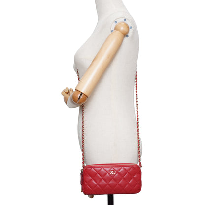 CC Lambskin Double Zip Crossbody Wallet-on-Chain