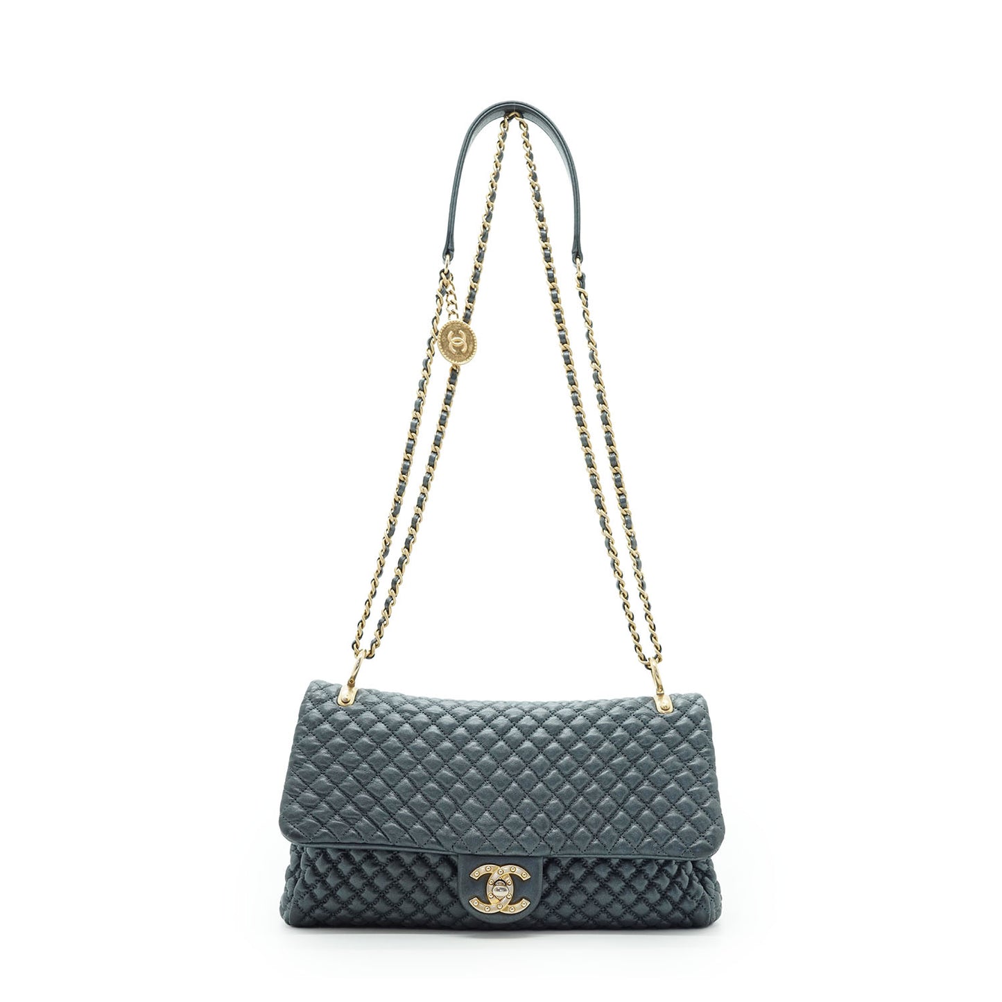Lambskin Micro-Quilted Medallion Flap Chain Shoulder Bag Medium 25