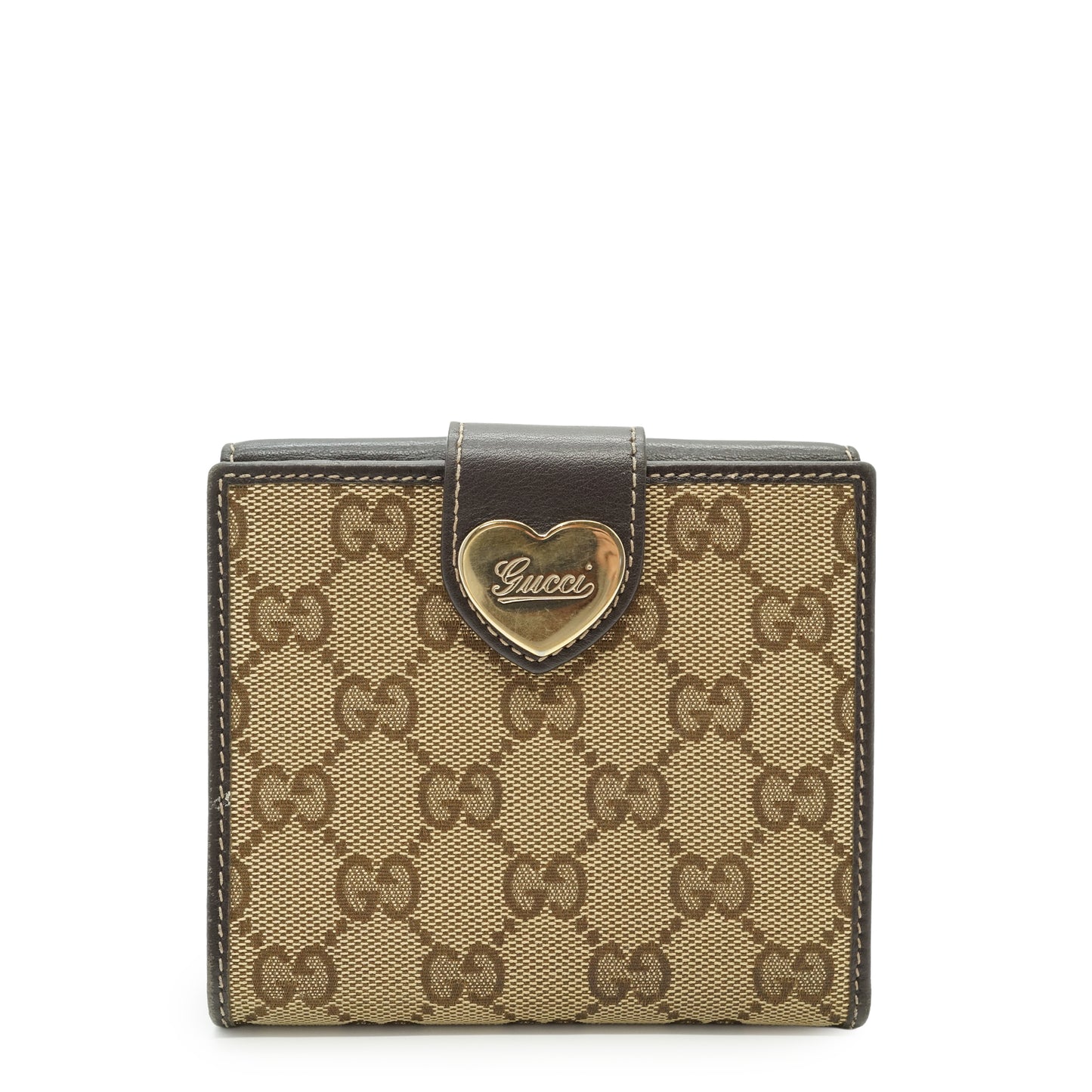 GG Canvas Heart Snap Bifold Compact Wallet