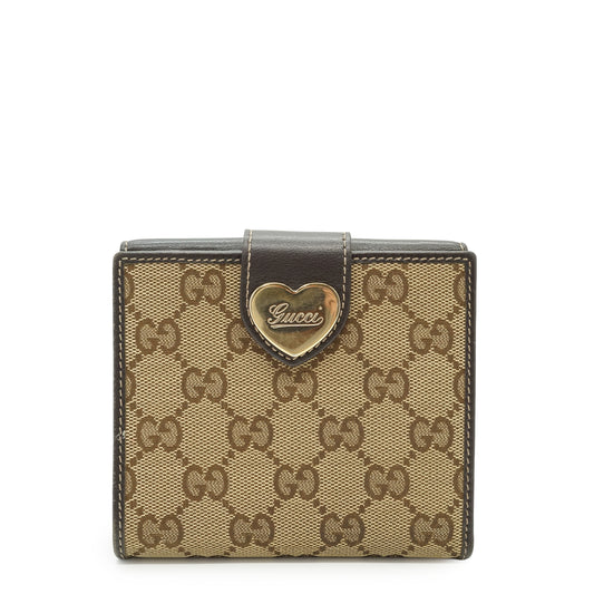 GG Canvas Heart Snap Bifold Compact Wallet