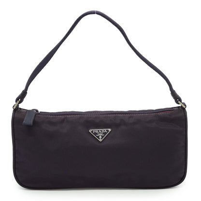Vintage Nylon Tessuto Pochette Accessoires Melanzana