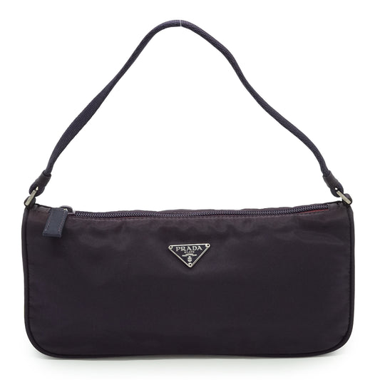 Vintage Nylon Tessuto Pochette Accessoires Melanzana