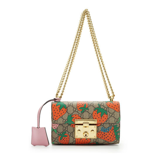 GG Supreme Strawberry Padlock Small Chain Shoulder Bag