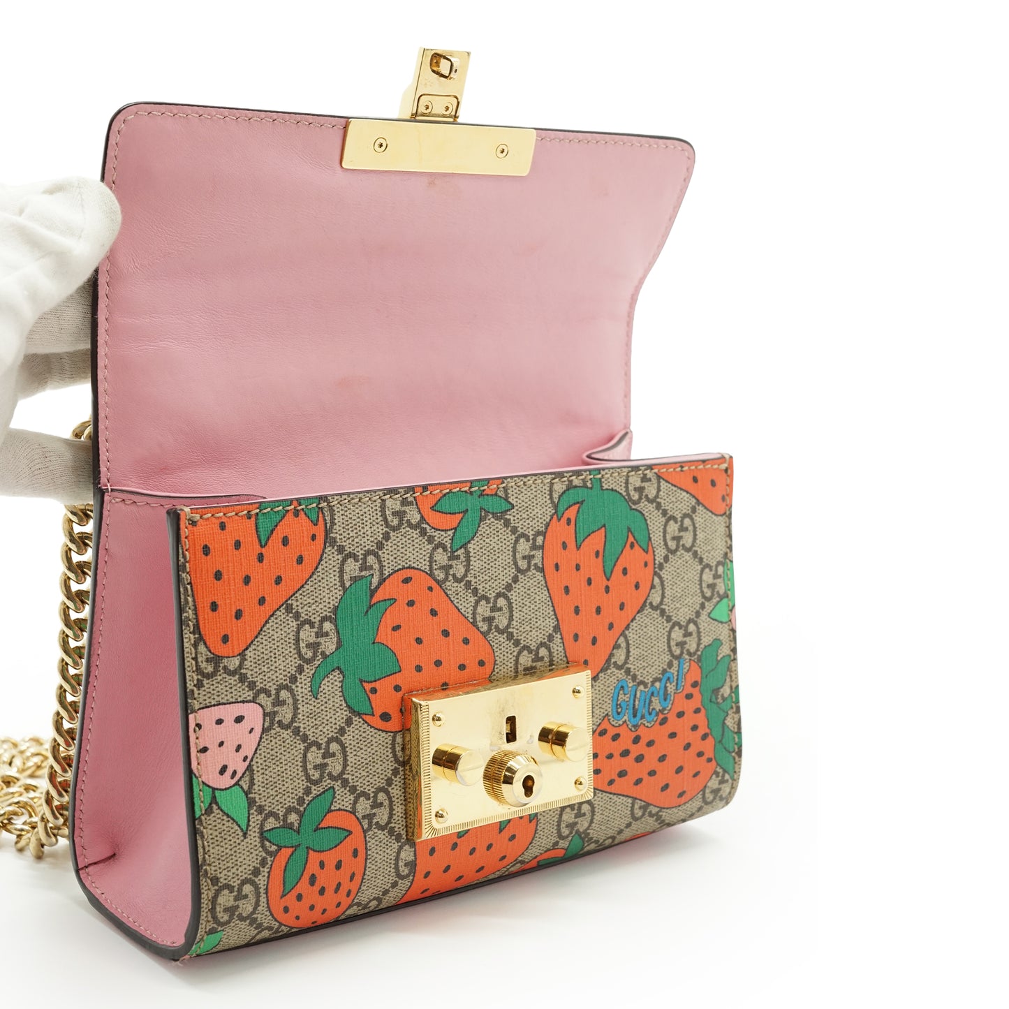 GG Supreme Strawberry Padlock Small Chain Shoulder Bag
