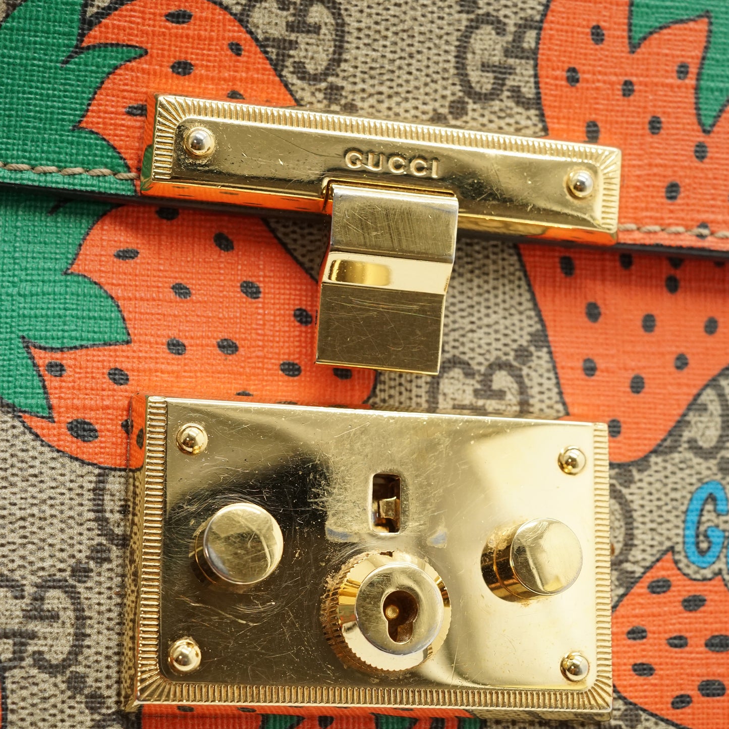 GG Supreme Strawberry Padlock Small Chain Shoulder Bag