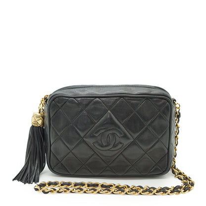 CC Lambskin Fringe Diamond-Quilted Small Chain Shoulder Camera Bag