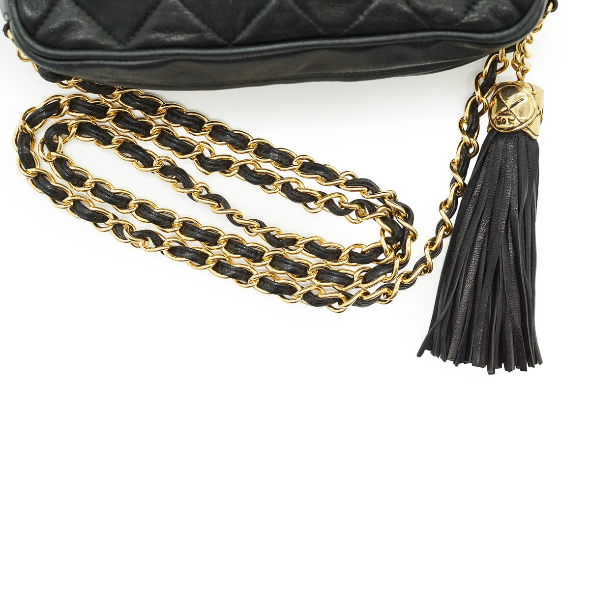 CC Lambskin Fringe Diamond-Quilted Small Chain Shoulder Camera Bag