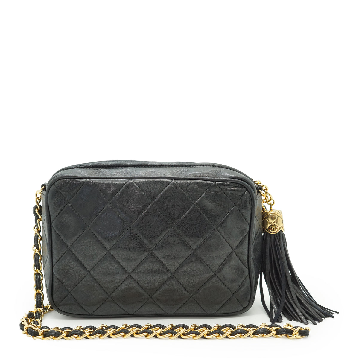 CC Lambskin Fringe Diamond-Quilted Small Chain Shoulder Camera Bag