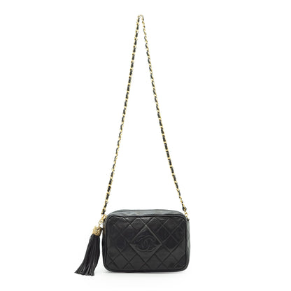 CC Lambskin Fringe Diamond-Quilted Small Chain Shoulder Camera Bag