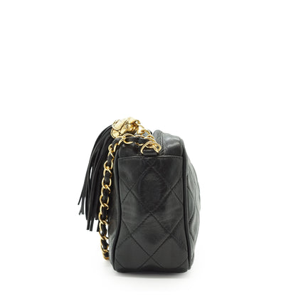 CC Lambskin Fringe Diamond-Quilted Small Chain Shoulder Camera Bag
