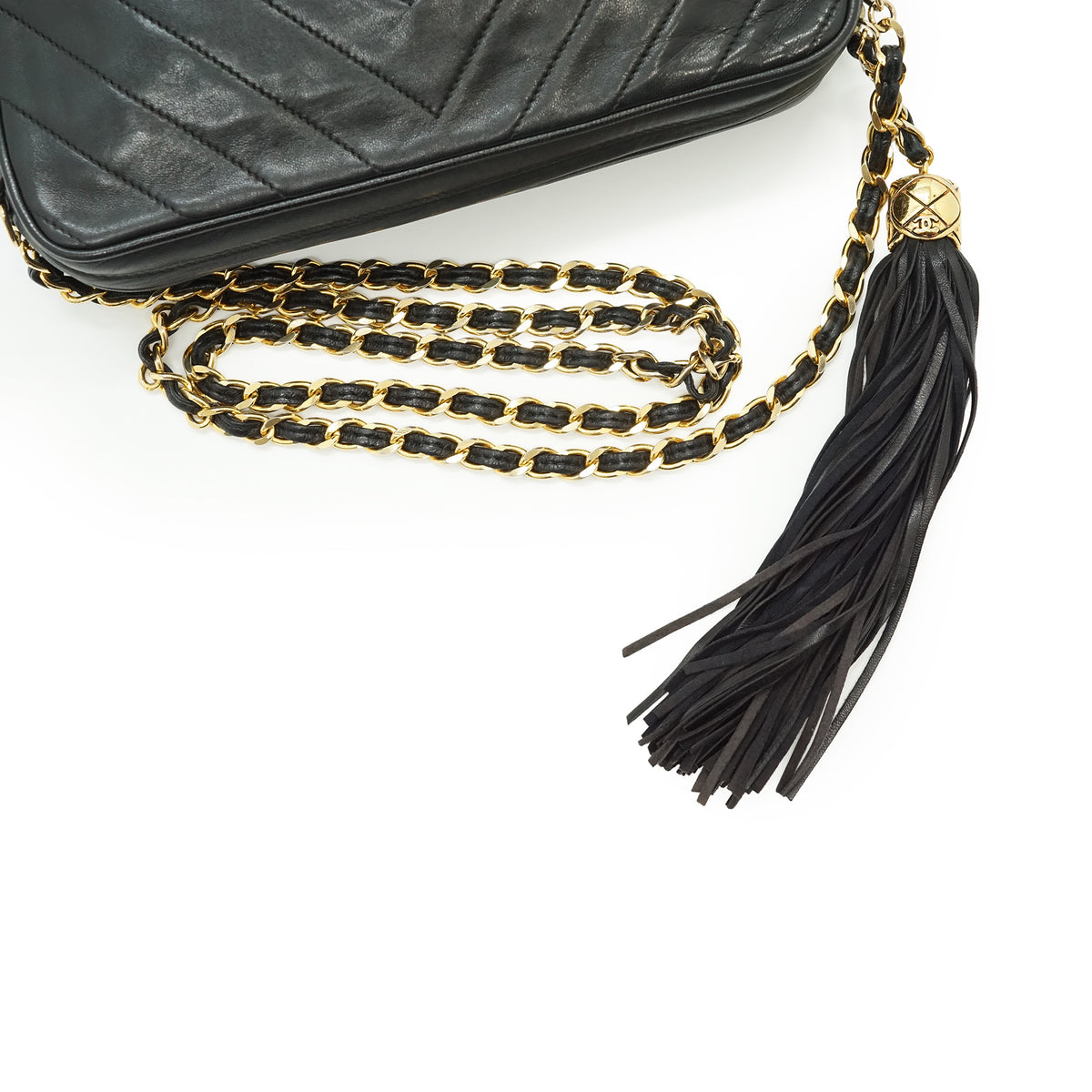 CC Lambskin Fringe Diamond-Stitching Chain Shoulder Camera Bag
