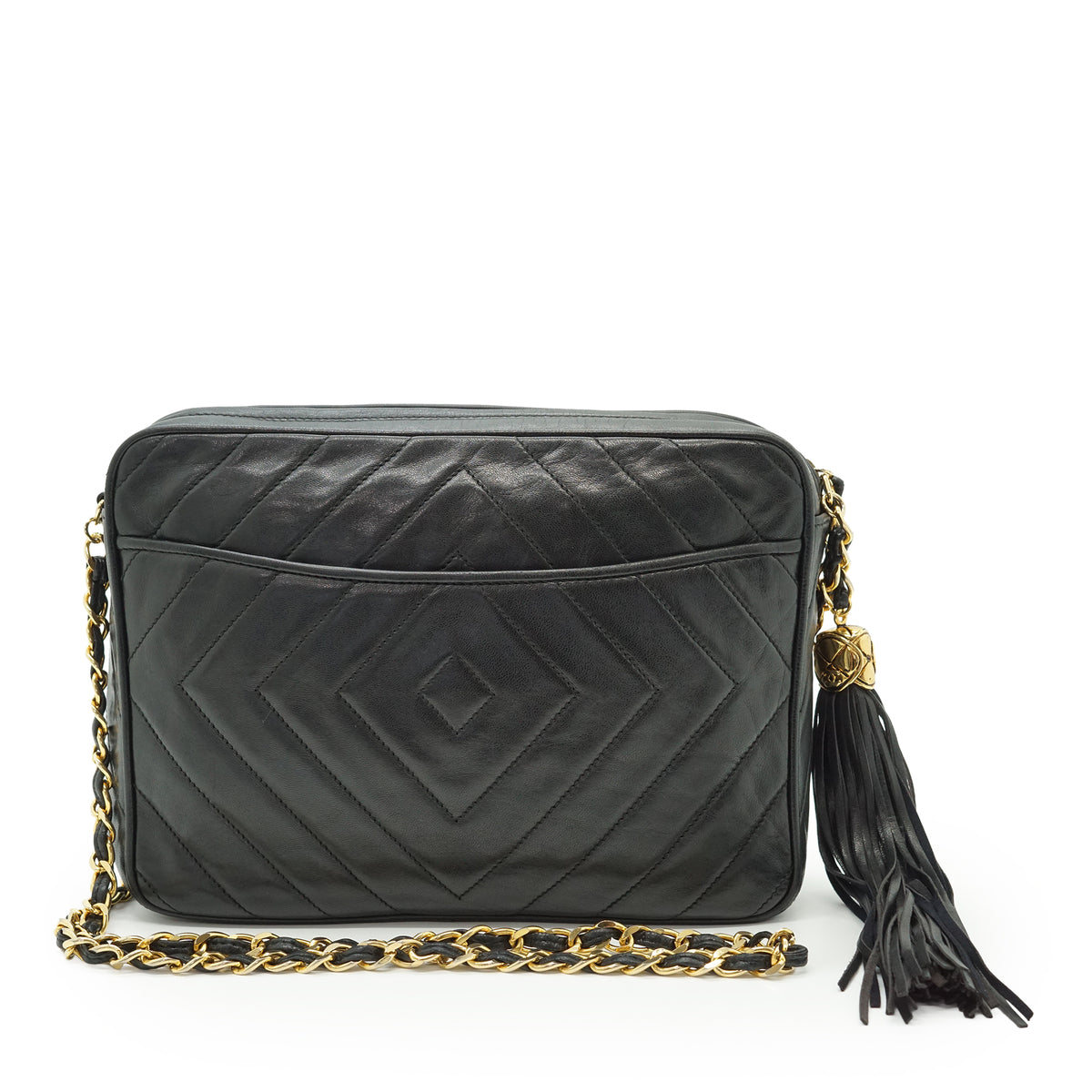 CC Lambskin Fringe Diamond-Stitching Chain Shoulder Camera Bag