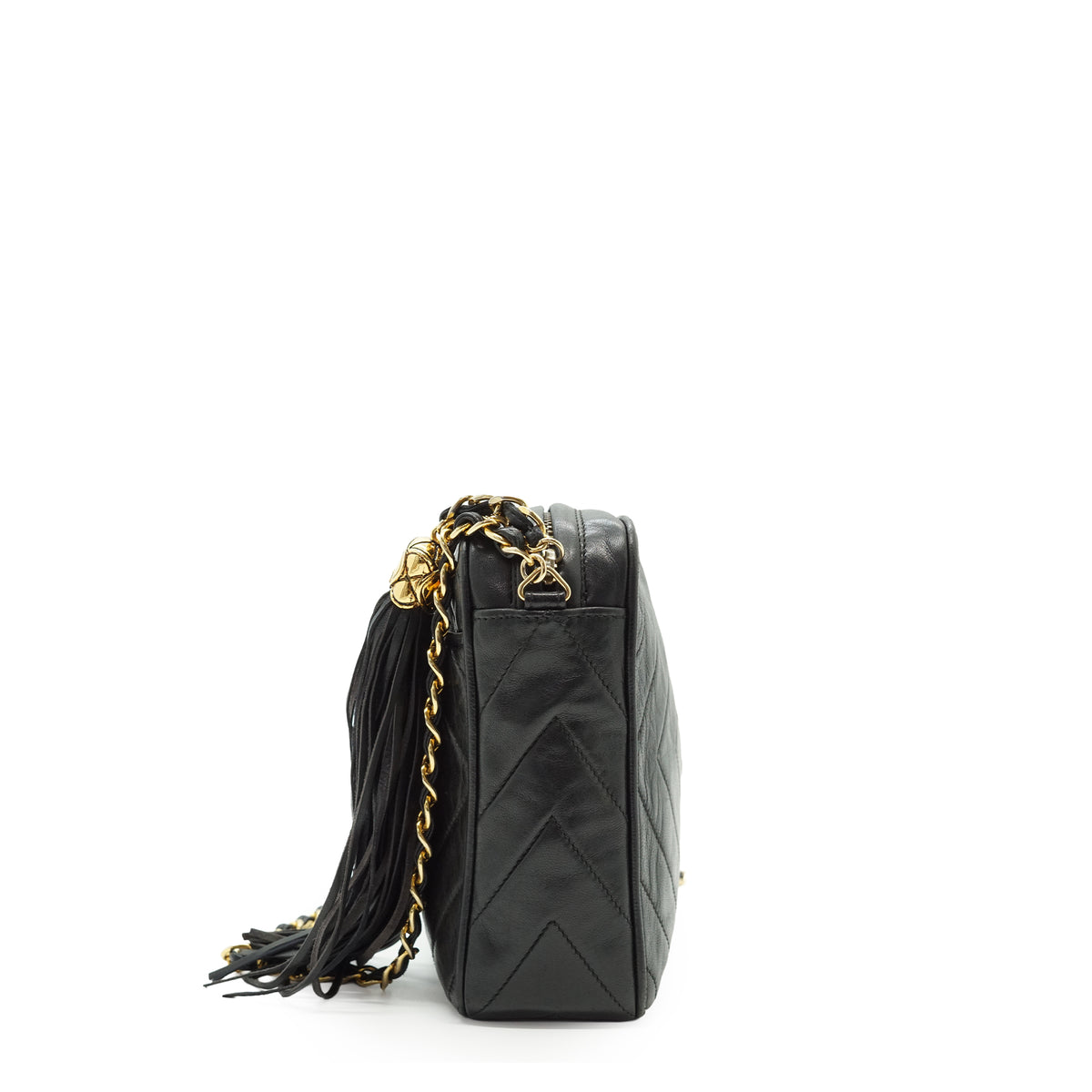 CC Lambskin Fringe Diamond-Stitching Chain Shoulder Camera Bag