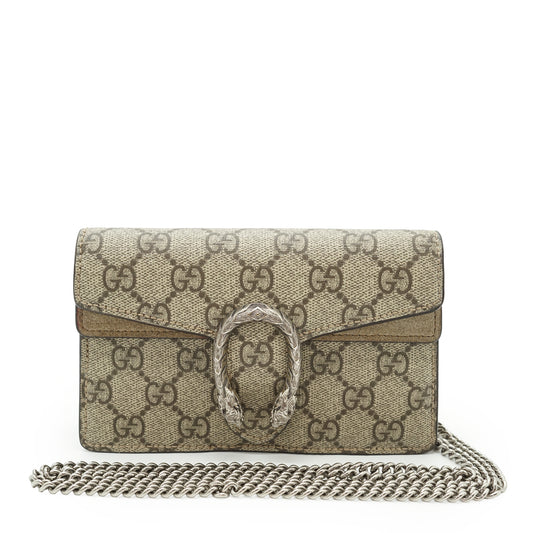 Dionysus GG Supreme Coated Canvas Suede Super Mini Chain Shoulder Bag
