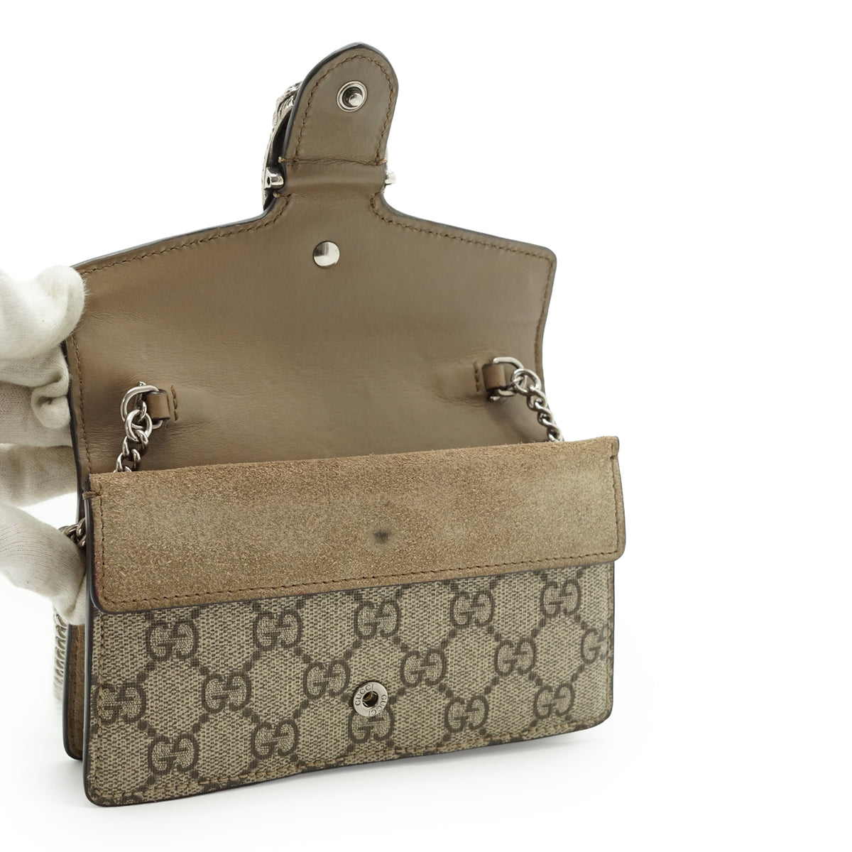 Dionysus GG Supreme Coated Canvas Suede Super Mini Chain Shoulder Bag