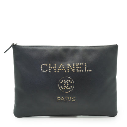 CC Studded Deauville O-Case Caviar Skin Clutch