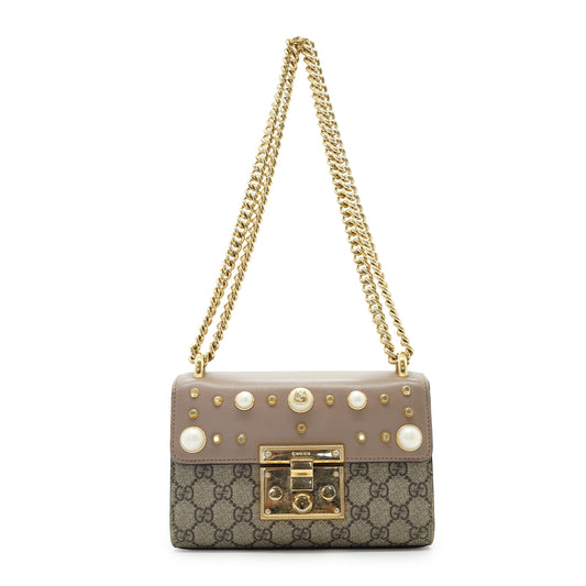GG Supreme Studded Padlock Pearl-Embellished Small Chain Shoulder Bag