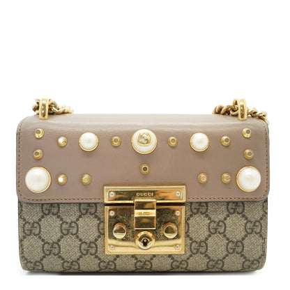 GG Supreme Studded Padlock Pearl-Embellished Small Chain Shoulder Bag