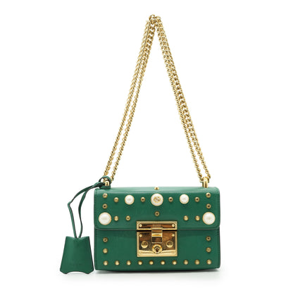 Studded Padlock Faux Pearl-Embellished Small Chain Shoulder Bag