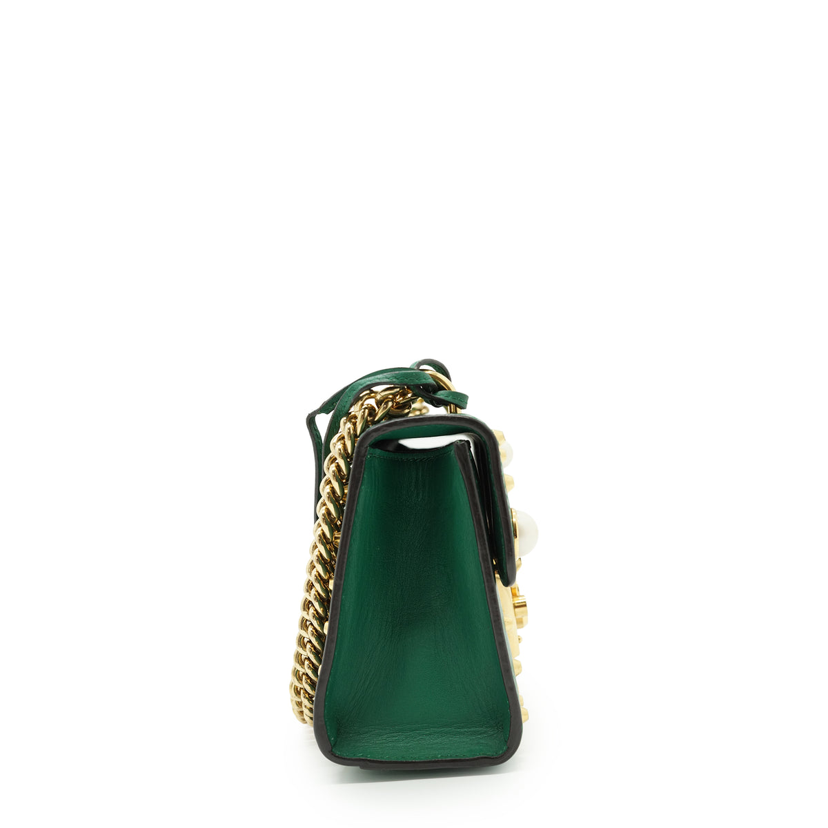 Studded Padlock Faux Pearl-Embellished Small Chain Shoulder Bag