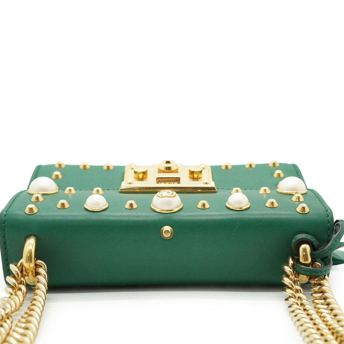 Studded Padlock Faux Pearl-Embellished Small Chain Shoulder Bag